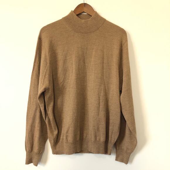 Jos A Bank Merino Wool Mock Neck Sweater Brown Quiet Luxury Minimalist Mens M - Picture 1 of 9